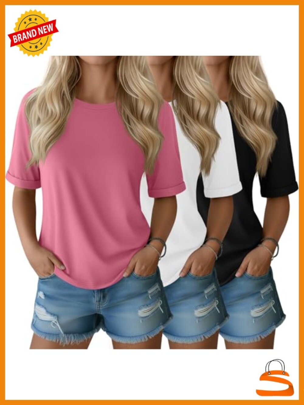 3 Pack Women's Half Sleeve Crew Neck T Shirts Loose Fit Summer Workout Tees